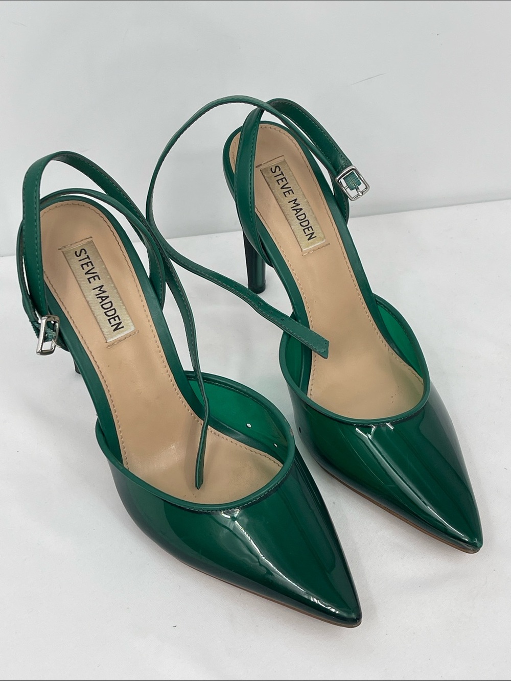 Steve Madden ALESSI  Green Patent WRAP AROUND Slingback Heels WOMENS SIZE 8.5